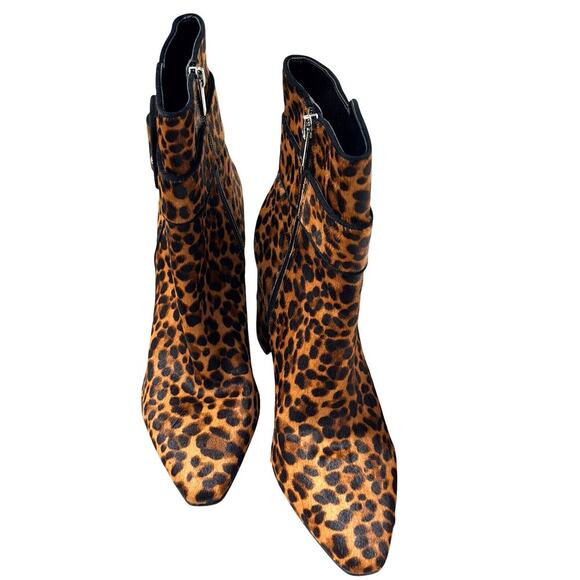 Marc Fisher LTD Leopard Print Haircalf Buckle Ankle Boots 9.5M Block Heel - Picture 2 of 9